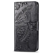 For iPhone 16e Butterfly Love Flower Embossed Leather Phone Case(Black)