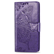 For iPhone 16e Butterfly Love Flower Embossed Leather Phone Case(Purple)