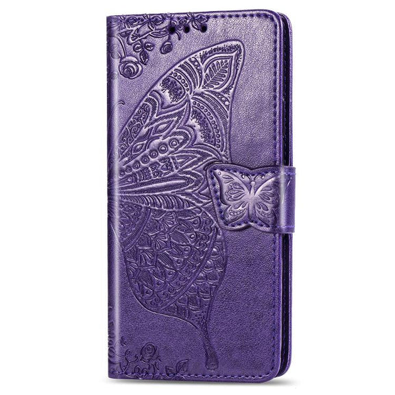 For iPhone 16e Butterfly Love Flower Embossed Leather Phone Case(Purple)