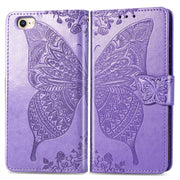 For iPhone 16e Butterfly Love Flower Embossed Leather Phone Case(Lavender)