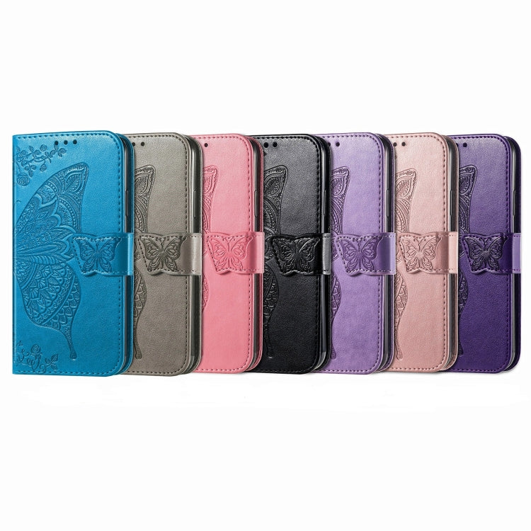 For iPhone 16 Plus Butterfly Love Flower Embossed Leather Phone Case(Black)