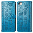 For iPhone 16e Cat and Dog Embossed Leather Phone Case(Blue) - iPhone 16e Cases by PMC TechLife | Online Shopping South Africa | PMC TechLife | Buy Now Pay Later Mobicred