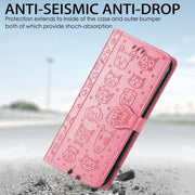 For iPhone 16e Cat and Dog Embossed Leather Phone Case(Pink)