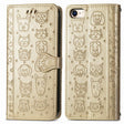 For iPhone 16e Cat and Dog Embossed Leather Phone Case(Gold) - iPhone 16e Cases by PMC TechLife | Online Shopping South Africa | PMC TechLife | Buy Now Pay Later Mobicred