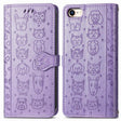For iPhone 16e Cat and Dog Embossed Leather Phone Case(Purple) - iPhone 16e Cases by PMC TechLife | Online Shopping South Africa | PMC TechLife | Buy Now Pay Later Mobicred