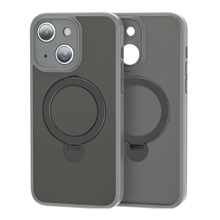 For iPhone 15 360 Magsafe Ring Holder TPU Hybrid PC Phone Case(Grey)