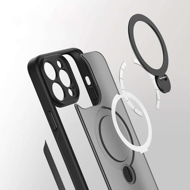 For iPhone 15 360 Magsafe Ring Holder TPU Hybrid PC Phone Case(Grey)