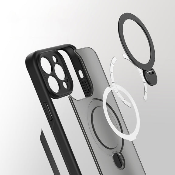 For iPhone 15 Pro 360 Magsafe Ring Holder TPU Hybrid PC Phone Case(White)