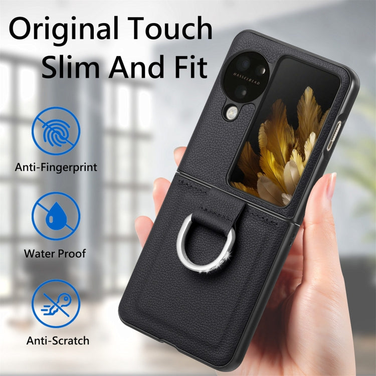 For OPPO Find N3 Flip Litchi PU Diamond-encrusted Ring Phone Case(Black)