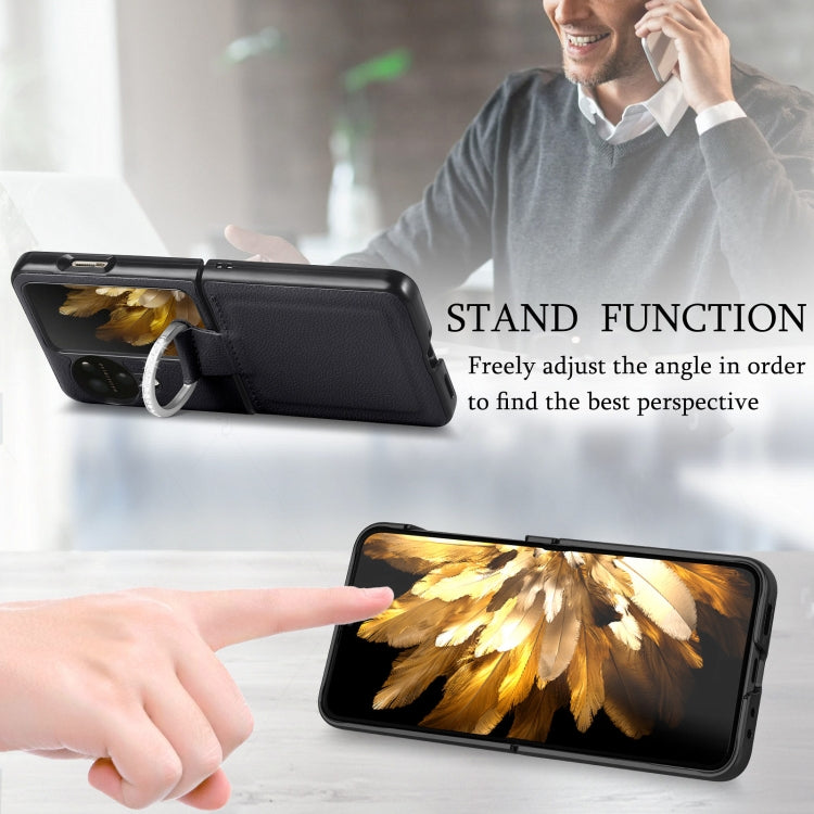 For OPPO Find N3 Flip Litchi PU Diamond-encrusted Ring Phone Case(Black)