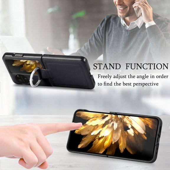 For OPPO Find N3 Flip Litchi PU Diamond-encrusted Ring Phone Case(Black)