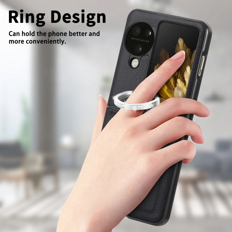 For OPPO Find N3 Flip Litchi PU Diamond-encrusted Ring Phone Case(Black)
