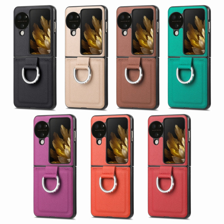 For OPPO Find N3 Flip Litchi PU Diamond-encrusted Ring Phone Case(Black)