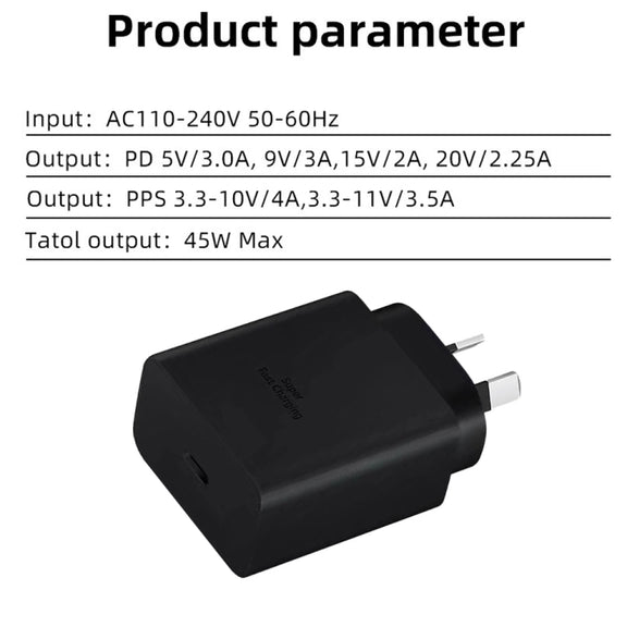 M135 PPS / PD 45W USB-C / Type-C Port Fast Charger with 5A Type-C to Type-C Cable, AU Plug(Black)