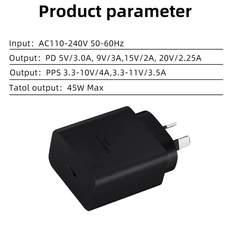 M135 PPS / PD 45W USB-C / Type-C Port Fast Charger with 5A Type-C to Type-C Cable, AU Plug(Black)