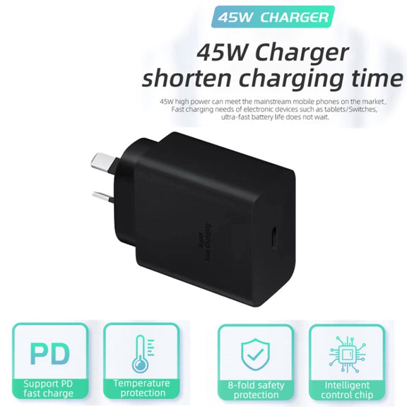 M135 PPS / PD 45W USB-C / Type-C Port Fast Charger with 5A Type-C to Type-C Cable, AU Plug(Black)
