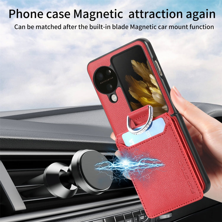 For OPPO Find N3 Flip Litchi PU Ring Holder Wallet Phone Case(Red)