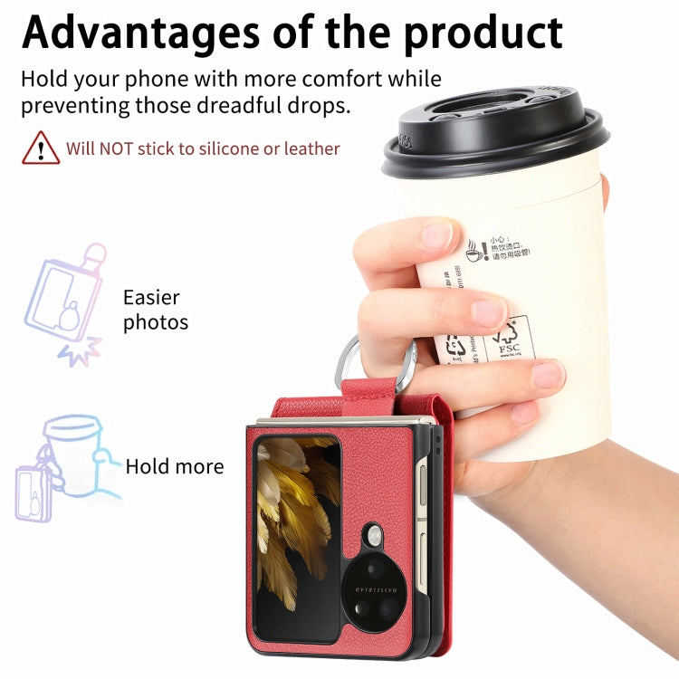 For OPPO Find N3 Flip Litchi PU Ring Holder Wallet Phone Case(Red)