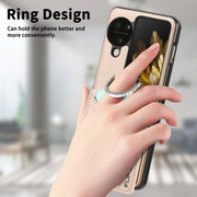 For OPPO Find N3 Flip Litchi PU Ring Holder Wallet Phone Case(Khaki)