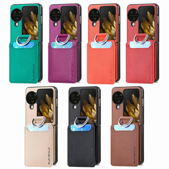 For OPPO Find N3 Flip Litchi PU Ring Holder Wallet Phone Case(Red)
