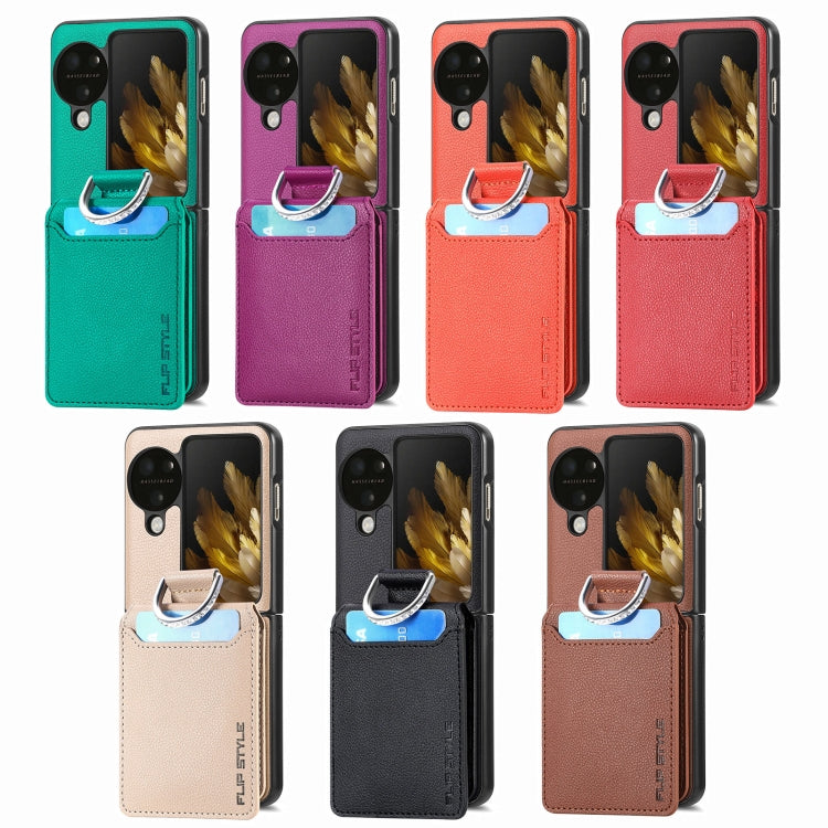 For OPPO Find N3 Flip Litchi PU Ring Holder Wallet Phone Case(Red)