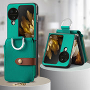 For OPPO Find N3 Flip Vertical Flip Zipper Wallet Ring Leather Phone Case(Green)
