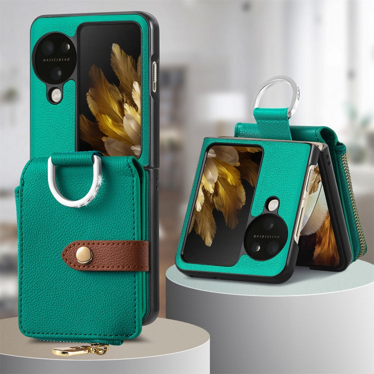 For OPPO Find N3 Flip Vertical Flip Zipper Wallet Ring Leather Phone Case(Green)