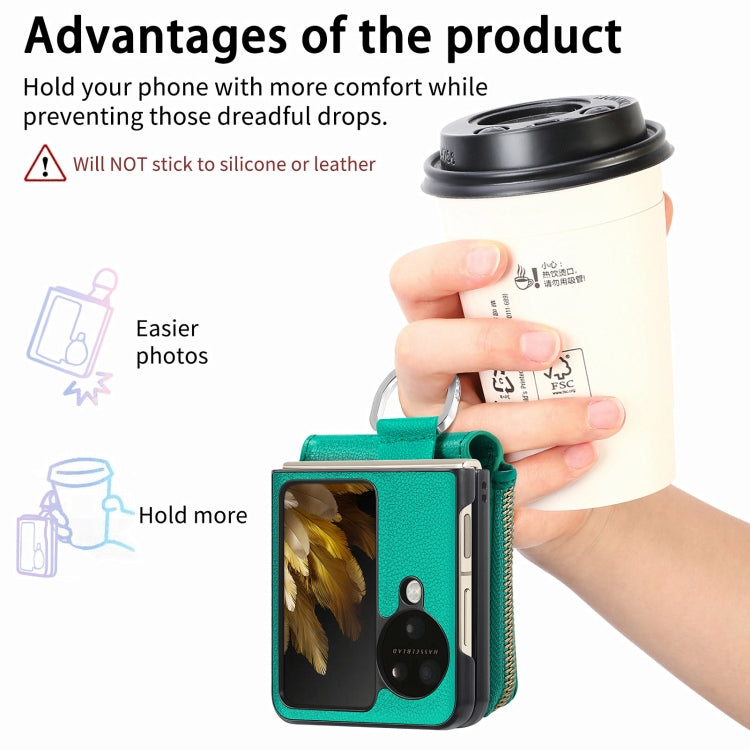 For OPPO Find N3 Flip Vertical Flip Zipper Wallet Ring Leather Phone Case(Green)