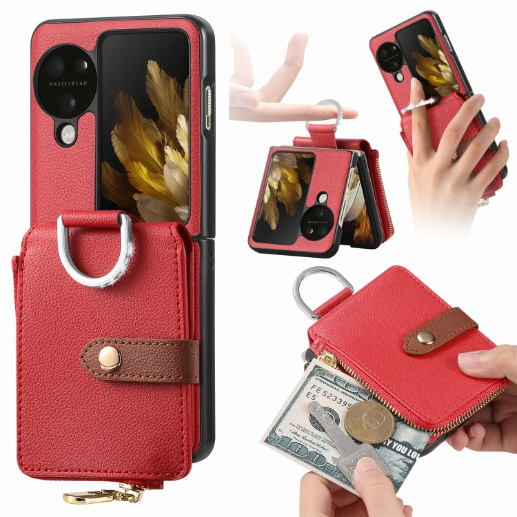 For OPPO Find N3 Flip Vertical Flip Zipper Wallet Ring Leather Phone Case(Red)