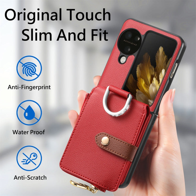 For OPPO Find N3 Flip Vertical Flip Zipper Wallet Ring Leather Phone Case(Red)