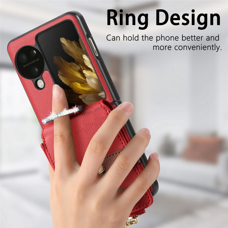 For OPPO Find N3 Flip Vertical Flip Zipper Wallet Ring Leather Phone Case(Red)