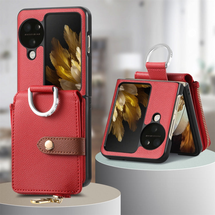 For OPPO Find N3 Flip Vertical Flip Zipper Wallet Ring Leather Phone Case(Red)