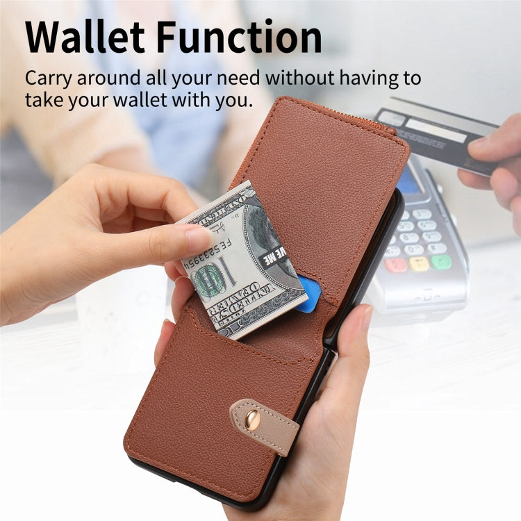 For OPPO Find N3 Flip Vertical Flip Zipper Wallet Ring Leather Phone Case(Brown)