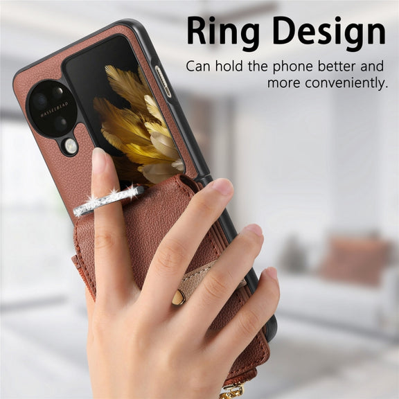 For OPPO Find N3 Flip Vertical Flip Zipper Wallet Ring Leather Phone Case(Brown)