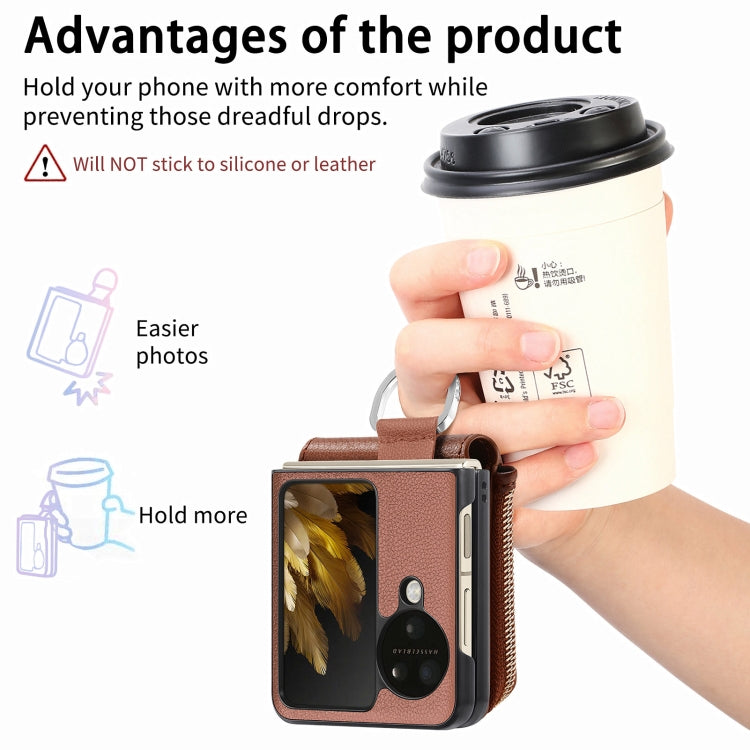 For OPPO Find N3 Flip Vertical Flip Zipper Wallet Ring Leather Phone Case(Brown)