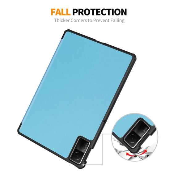 For Redmi Pad SE 11.0 ENKAY Tri-fold Custer Texture Leather Smart Tablet Case(Dark Blue)