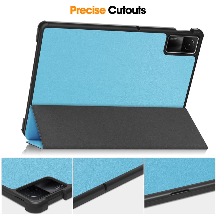 For Redmi Pad SE 11.0 ENKAY Tri-fold Custer Texture Leather Smart Tablet Case(Dark Blue)
