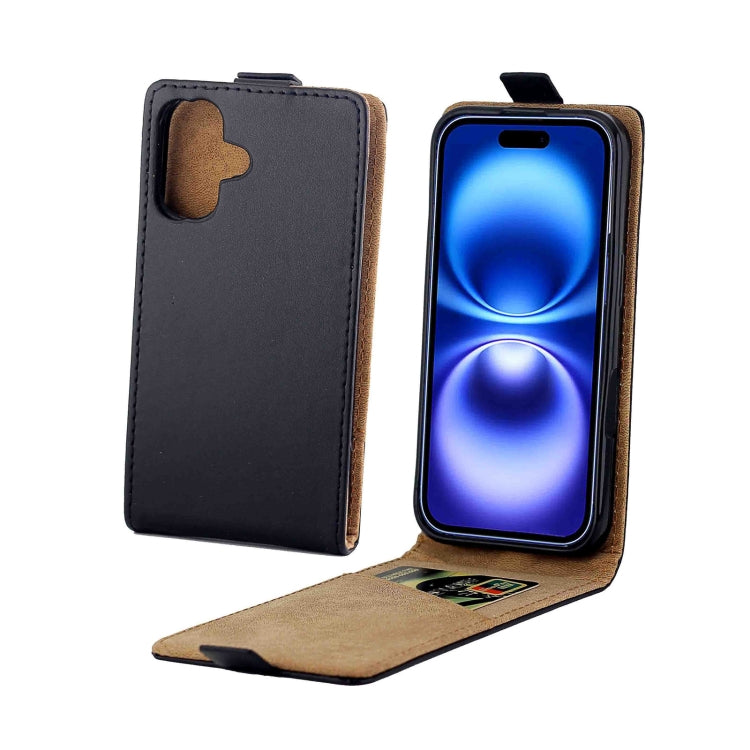For iPhone 16 Vertical Flip Leather Phone Case with Card Slot(Black)
