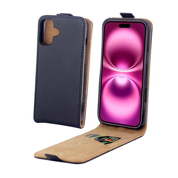 For iPhone 16 Plus Vertical Flip Leather Phone Case with Card Slot(Black)