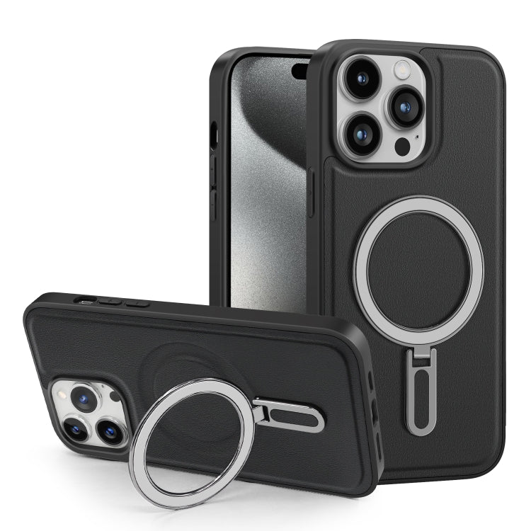 For iPhone 15 Shield MagSafe Magnetic Holder Phone Case(Black)