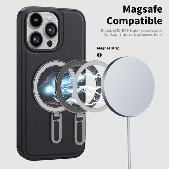 For iPhone 15 Pro Max Shield MagSafe Magnetic Holder Phone Case(Pink)