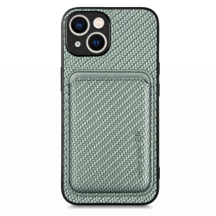 For iPhone 15 Carbon Fiber Leather Card Magsafe Phone Case(Green)