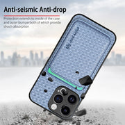 For iPhone 15 Pro Carbon Fiber Leather Card Magsafe Phone Case(Blue)