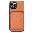 For iPhone 15 Plus Carbon Fiber Leather Card Magsafe Phone Case(Brown) - iPhone 15 Plus Cases by PMC TechLife | Online Shopping South Africa | PMC TechLife