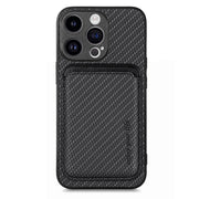 For iPhone 15 Pro Max Carbon Fiber Leather Card Magsafe Phone Case(Black)