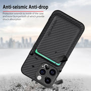 For iPhone 15 Pro Max Carbon Fiber Leather Card Magsafe Phone Case(Black)
