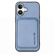 For iPhone 16 Carbon Fiber Leather Card Magsafe Phone Case(Blue)