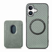 For iPhone 16 Carbon Fiber Leather Card Magsafe Phone Case(Green)