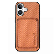 For iPhone 16 Plus Carbon Fiber Leather Card Magsafe Phone Case(Brown)