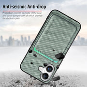 For iPhone 16 Plus Carbon Fiber Leather Card Magsafe Phone Case(Green)